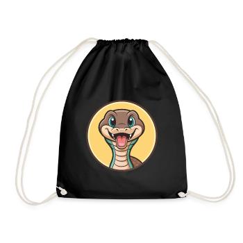 Serpent Kawaii Dessin animé Personnage Animal Animal Visage - Sac de sport léger - noir - Devant