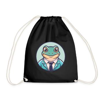 Frog Kawaii Cartoon Character Animal Pet Face - Drawstring Bag - black - Front