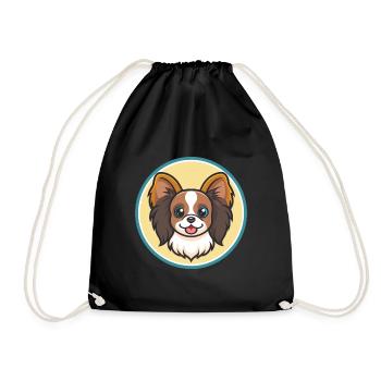 Chien de race Continental Toy Spaniel Dessin animé Kawaii - Sac de sport léger - noir - Devant