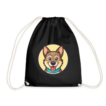 Mischling Hund Rasse Cartoon Figur Kawaii Clipart - Turnbeutel - Schwarz - Vorne