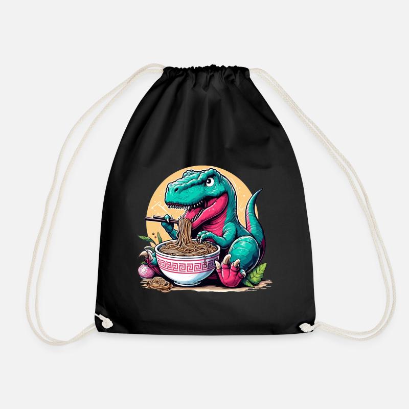 Cute T-Rex Ramen Dino Dinosaur Gift - Drawstring Bag - black