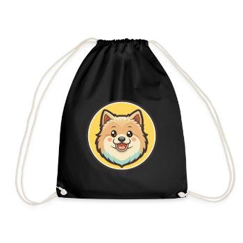 Spitz Hund Rasse Cartoon Kawaii Clipart Tier Haustier - Turnbeutel - Schwarz - Vorne