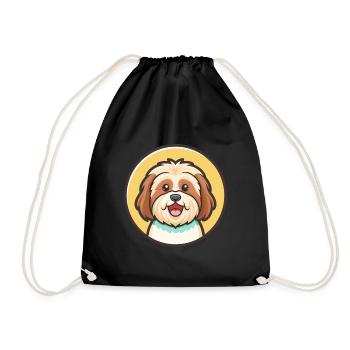 Tibetische Kyi Apso Hunderasse Cartoon Kawaii Clipart - Turnbeutel - Schwarz - Vorne