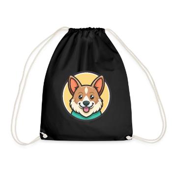 Taigan Dog Breed Cartoon Kawaii Clipart Animal Pet - Drawstring Bag - black - Front