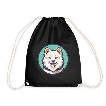 American Eskimo Dog Breed Cartoon Kawaii Clipart - Drawstring Bag - black - Front