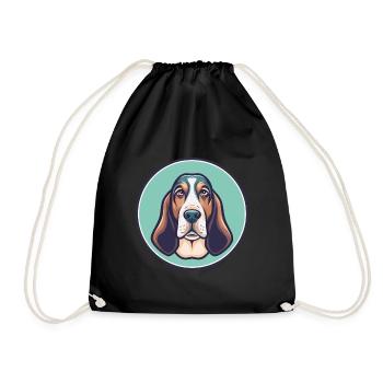 Blue Gascony Basset Dog Breed Funny Cartoon Kawaii - Drawstring Bag - black - Front