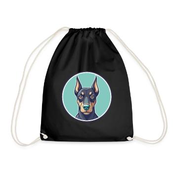 Doberman Pinscher Dog Breed Cartoon Kawaii Clipart - Drawstring Bag - black - Front