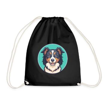Miniature American Shepherd Dog Breed Cartoon Pet - Drawstring Bag - black - Front