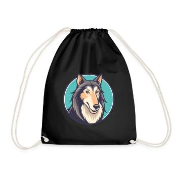 Russian Wolfhound Dog Breed Cartoon Kawaii Clipart - Drawstring Bag - black - Front