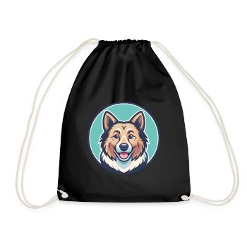 Tang Dog Breed Cartoon Kawaii Clipart Illustration - Drawstring Bag - black - Front