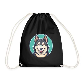 Tamaskan Dog Breed Colorful Cartoon Kawaii Clipart - Drawstring Bag - black - Front