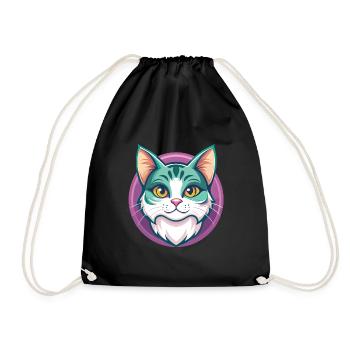 American Wirehair Cat Breed Cartoon Kawaii Animal - Drawstring Bag - black - Front