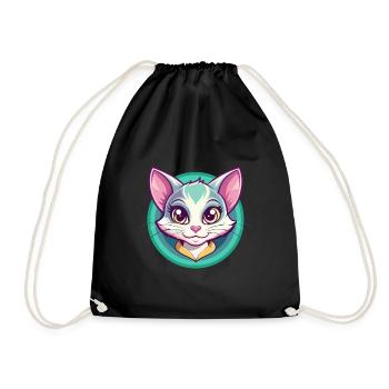 Bambino Cat Breed Cartoon Kawaii Animal Pet - Drawstring Bag - black - Front