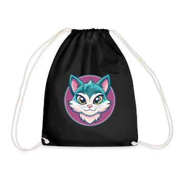 Asiatische Katzenrasse Karikatur Kawaii Tier Haustier - Turnbeutel - Schwarz - Vorne