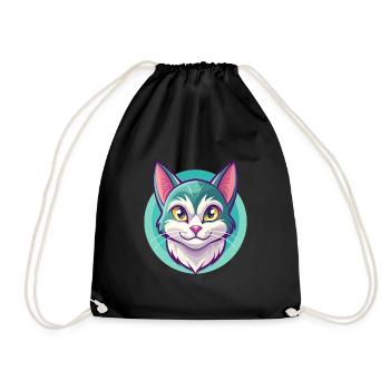 European Shorthair Cat Breed Cartoon Kawaii Animal - Drawstring Bag - black - Front