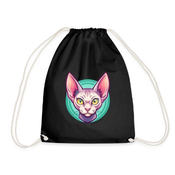Red Devon Rex Cat Breed Cartoon Kawaii Animal Pet - Drawstring Bag - black - Front