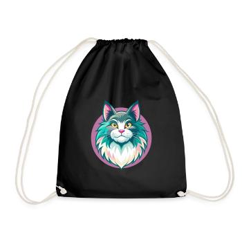 Norwegian Forest Cat Breed Cartoon Kawaii Animal - Drawstring Bag - black - Front