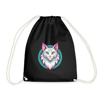 Turkish Angora Cat Breed Cartoon Kawaii Animal Pet - Drawstring Bag - black - Front
