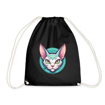 German Rex Cat Breed Cartoon Kawaii Animal Pet - Drawstring Bag - black - Front