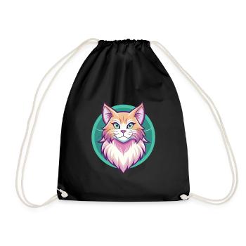 Ginger Longhair Cat Breed Cartoon Kawaii Animal - Drawstring Bag - black - Front