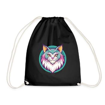 German Longhair Cat Breed Cartoon Kawaii Animal - Drawstring Bag - black - Front