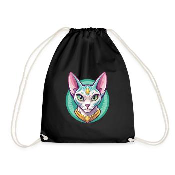 Egyptian Mau Cat Breed Cartoon Kawaii Animal Pet - Drawstring Bag - black - Front