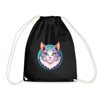 American Bobtail Cat Breed Cartoon Kawaii Animal - Drawstring Bag - black - Front