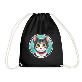 American Wirehair Cat Breed Cartoon Kawaii Animal - Drawstring Bag - black - Front