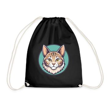 American Bobtail Cat Breed Cartoon Kawaii Animal - Drawstring Bag - black - Front