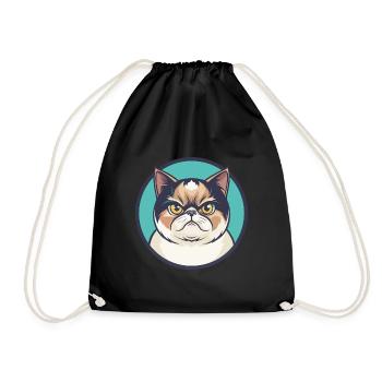 Exotic Shorthair Cat Breed Cartoon Kawaii Animal - Drawstring Bag - black - Front
