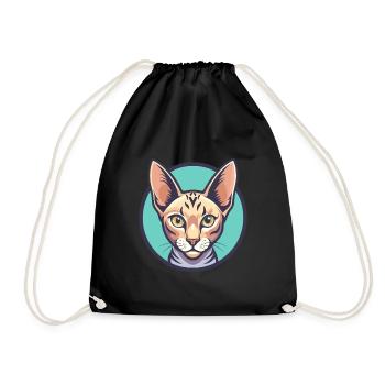 Egyptian Mau Cat Breed Cartoon Kawaii Animal Pet - Drawstring Bag - black - Front