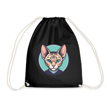 German Rex Cat Breed Cartoon Kawaii Animal Pet - Drawstring Bag - black - Front