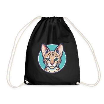 Savannah Cat Breed Cartoon Kawaii Animal Pet - Drawstring Bag - black - Front