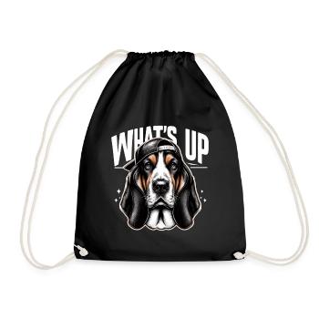 Basset Hound Gangster Was geht ab Hund Geschenk - Turnbeutel - Schwarz - Vorne