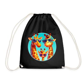 Cool giraffe family with sunglasses - Drawstring Bag - black - Front