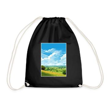 Mendip Hills Aonb Travel Poster Souvenir Paint WPA - Drawstring Bag - black - Front