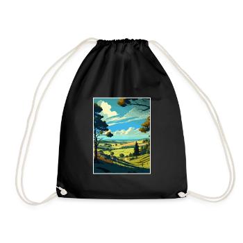 Blackdown Hills Aonb Travel Poster Souvenir WPA - Drawstring Bag - black - Front