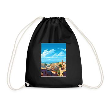 Fes Morocco Travel Poster Souvenir Postcard Paint - Drawstring Bag - black - Front