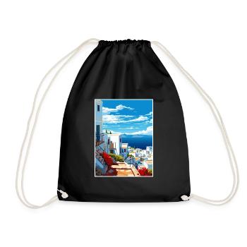 Tangier Morocco Travel Poster Souvenir Paint WPA - Drawstring Bag - black - Front