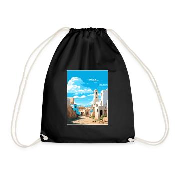 Essaouira Morocco Travel Poster Souvenir Paint WPA - Drawstring Bag - black - Front