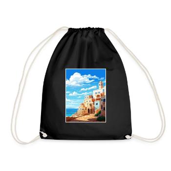 Essaouira Morocco Travel Poster Souvenir Paint WPA - Drawstring Bag - black - Front