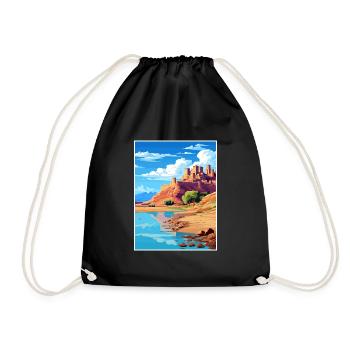 Aït Benhaddou Morocco Travel Poster Souvenir WPA - Drawstring Bag - black - Front