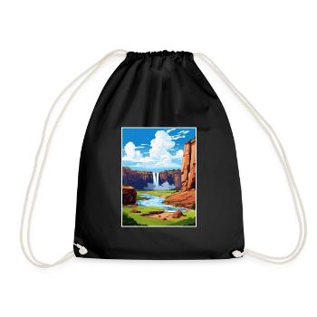 Ouzoud Waterfalls Morocco Travel Poster Souvenir - Drawstring Bag - black - Front