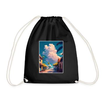 Hue Vietnam Travel Poster Souvenir Postcard Paint - Drawstring Bag - black - Front