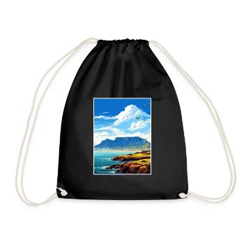 Table Mountain South Africa Travel Poster Souvenir - Drawstring Bag - black - Front