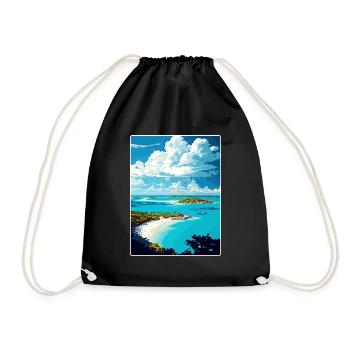 Barbuda Caribbean Travel Poster Souvenir Paint WPA - Drawstring Bag - black - Front