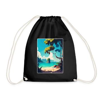 Phuket Thailand Thai Travel Poster Souvenir WPA - Drawstring Bag - black - Front