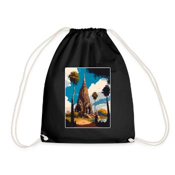 Ayutthaya Thailand Travel Poster Souvenir Painting - Drawstring Bag - black - Front