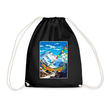 Mount Everest China Vintage Travel Poster Souvenir - Drawstring Bag - black - Front