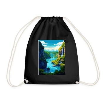 Plitvice Lake National Park Croatia Travel Poster - Drawstring Bag - black - Front